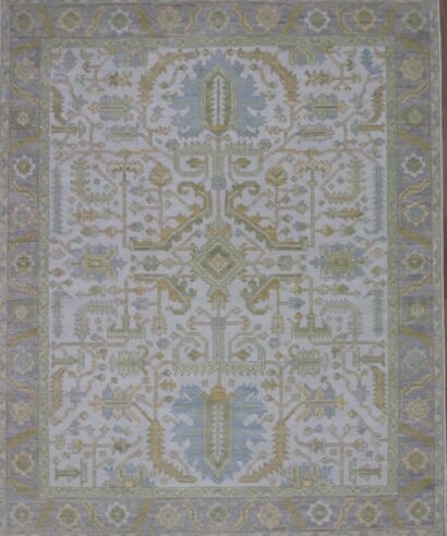 Ivory Blue Serapi Hand Knotted Wool Rug